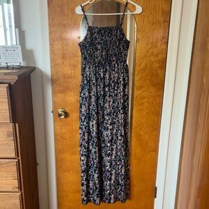 Floral Smocked Maxi Dress - Blue with Cream Floral